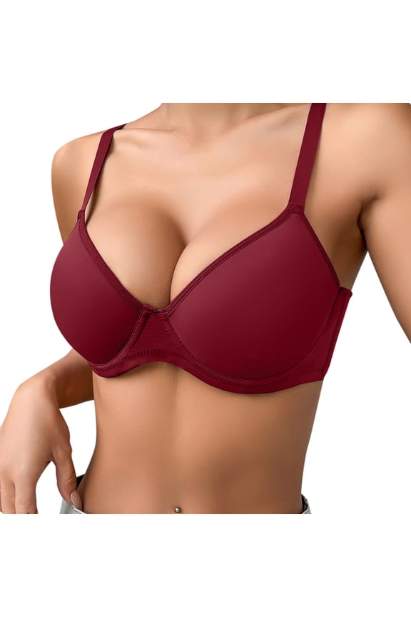 Women's Thin Solid Color Comfortable Breathable Push Up Bra with Underwire Triple , Ergonomic Design, Easy to Clean