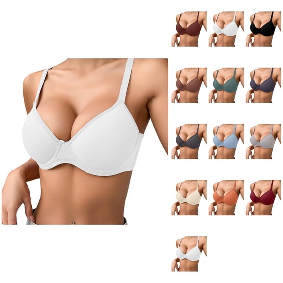 Women's Thin Solid Color Push Up Underwire Bra – Seamless Spaghetti Strap Padded T-Shirt Bra for Comfortable, Breathable, Supportive Everyday Wear