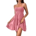 thumbnail image 1 of Women's Thin Strap Backless Dress, Solid Color Ruched Texture Bodycon Mini Dress, Versatile Party Cocktail Dress for Evening Events, Dates, and Night Out Pink, 1 of 8