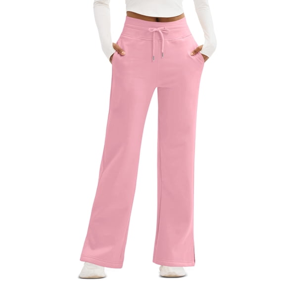 Women's Thin Wide Leg Pants High Waist Casual Work Pants Casual Flowy Trousers with Back Pockets for Elegant Daily Wear,Pink,S