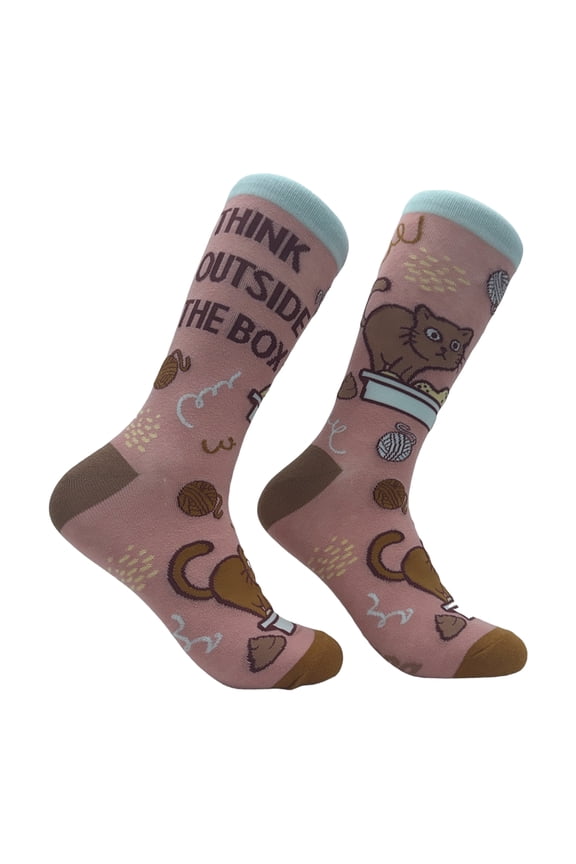 Women's Think Outside The Box Socks Funny Kitty Litter Box Pooping Joke Footwear