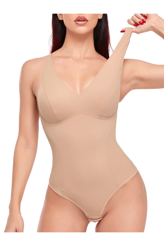 Women's Thong Bodysuit Shapewear V Neck Fajas Waist Trainer Tummy Control Jumpsuit Tops Leotard Vest