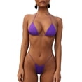 thumbnail image 1 of Women's Thong Bottom Two Piece Bikini Double Shoulder Straps Cute Swimsuit Triangle Bathing - purple, 1 of 5