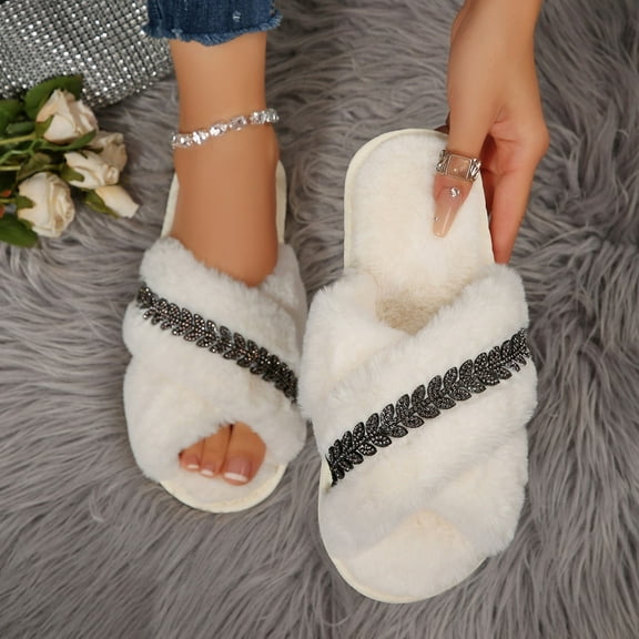 Women's Thong Sandals Beach Flip Flop Fashionable Casual Versatile Indoor Home Wrap-Around With Decoration Fashionable Fall And Winter Fashion Trend Exquisite Flat-Soled Soft Sandals