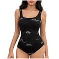 thumbnail image 1 of Women's Thong Shapewear Tie Dye Notched Neck Sleeveless Bodysuit Black 2XL, 1 of 3
