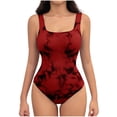 thumbnail image 1 of Women's Thong Shapewear Tie Dye Notched Neck Sleeveless Bodysuit Red 2XL, 1 of 3