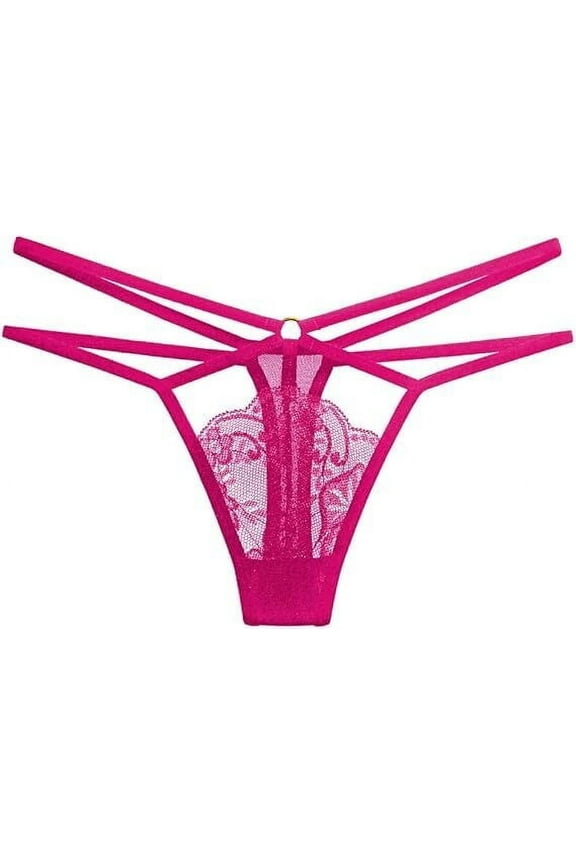 Women's Thong Underwear Sexy Cutout Lace Panties Low Waist Open Crotch Women V-G String Thongs, Rose red