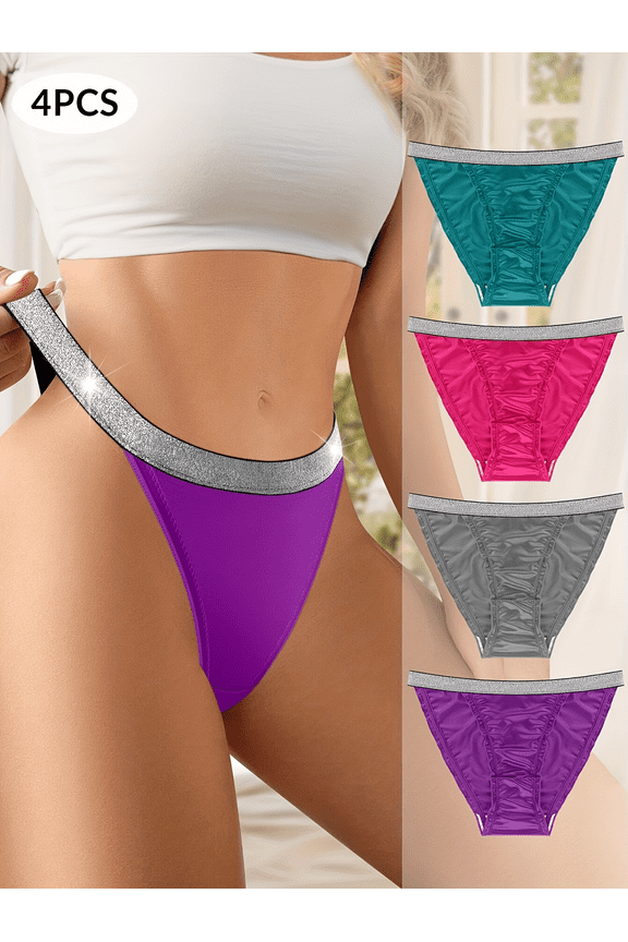 Women's Thongs, T-back Sparkle Low Waist See Through Panties Cotton Seamless  Thongs for Women 5 Pack, S-2X