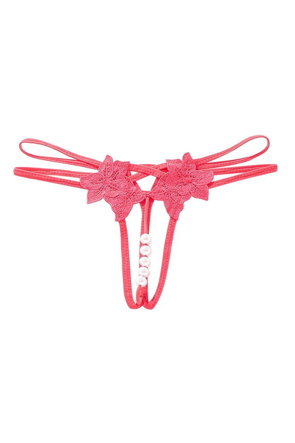 Women's Thongs Underwear Fashion Crotch Pearls Transparent Trendy V-Shape Underpants Breathable Lightweight Soft Briefs