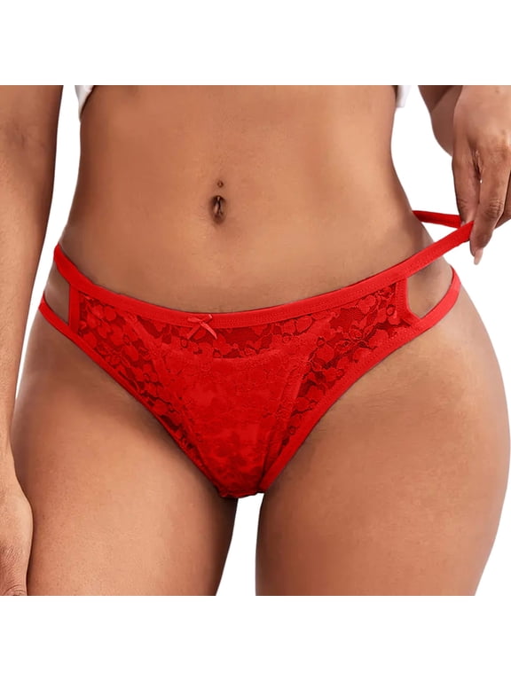Women's Thongs Underwear Fashion Cute Lace High-Waist Seamless Trendy V-Shape Underpants Breathable Lightweight Soft Briefs