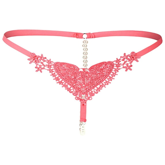 Women's Sexy Thongs Underwear Fashion Solid Color Transparent Low-Waist Lace Heart Embroidery Trendy V-Shape Underpants Breathable Lightweight Soft Briefs