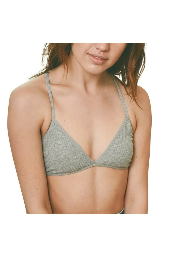 Women's Thread Triangle Bra Wireless Lightly Lined Bralette Top Criss Cross Beauty Back Out Mini Bras Grey S