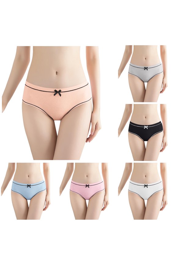 Women's Threaded Mid Waist Cute Plus Size Soaking Wet Air Not Tight Panties Bikini Underwear for Women M