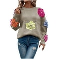 thumbnail image 1 of Women's Three-Dimensiona Knitted Floral Sweaters Crew Neck Long Sleeve Trendy Tops Pullover Jumpers Fall Knitwear, 1 of 5
