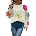thumbnail image 1 of Women's Three-Dimensiona Knitted Floral Sweaters Crew Neck Long Sleeve Trendy Tops Pullover Jumpers Fall Knitwear, 1 of 5