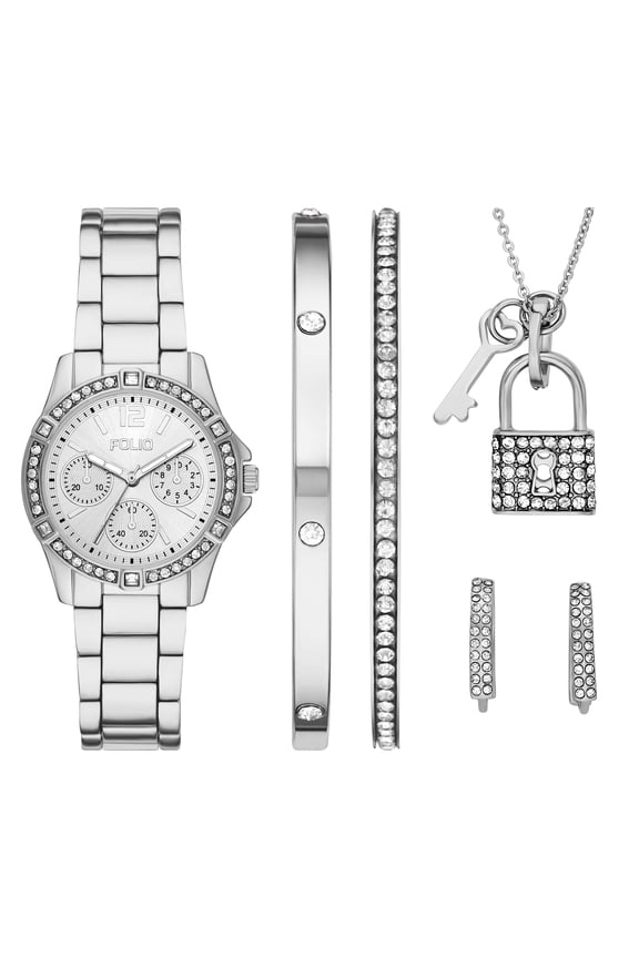 Women's Three-Hand, Silver-Tone Alloy Watch Gift Set