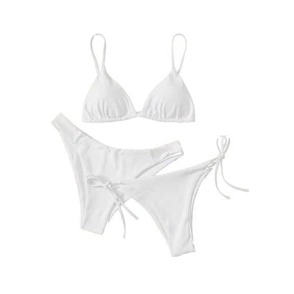 Women's Three Piece Bikini Beach Vacation Summer Two Briefs And One Backless Straps Bra with Built-in Padding Solid Color Hot Girl Swimming Split Swimsuit