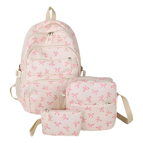 Women's Three Piece Bowknot Handbag Set Backpack Shoulder Bag Tote Large Capacity Versatile Purse Collection for Daily Use
