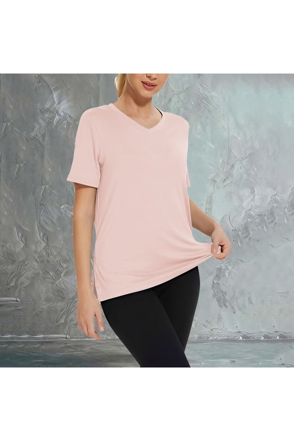 Women's Three Piece Short Sleeve Loose Split Top Summer Solid Casual Tee