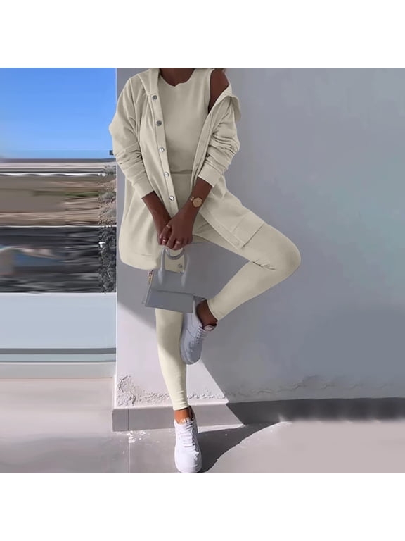 Women's Three Piece Workout Set Tracksuit For Women Full Zip Active Hoodie Jacket Tank & Workout Pants Tracksuit Ski Pant Ladies Dress Pant Suit for Petite Women Suit Jacket Women's Petite Jumpsuits