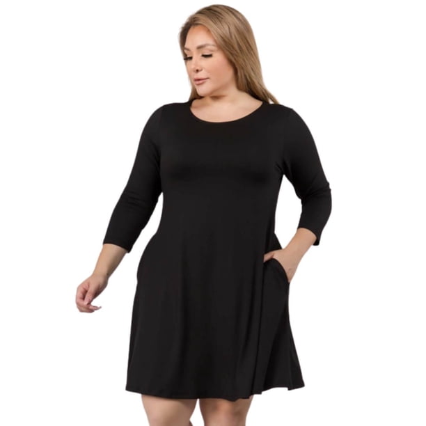 black swing dress plus size Yelete Women's Three-Quarter Sleeve plus size faux fur _floralandlace Every Little Black Dress Color:Habanero