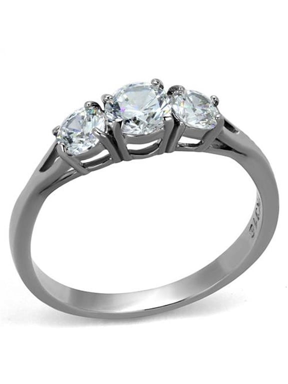 Women's Three Stone .96 Ct Zirconia Stainless Steel Anniversary Ring Size 8