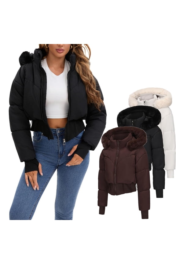 Women's Thumb Hole Jacket Long Sleeved Hooded Short Zipper Parkas Pullover Hoodie Outerwear for Hiking Travel Windproof Warm Casual Fall Winter | CSEONE,Brown XL