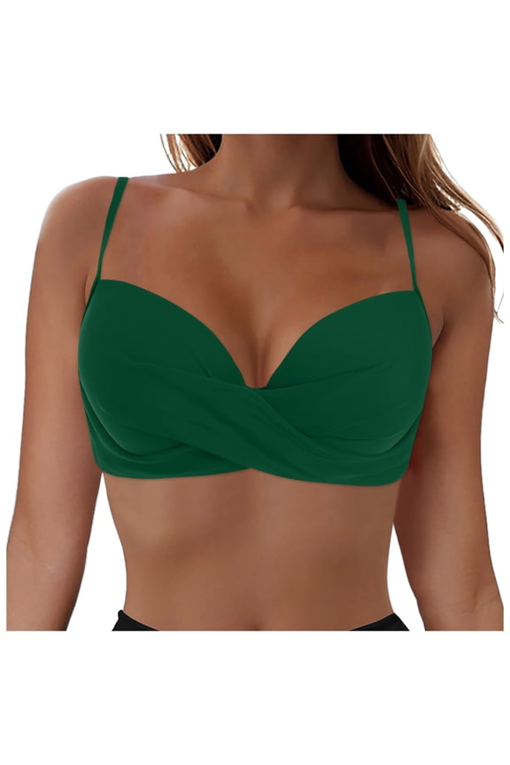 Women's Tie Back Bikini Top Underwire Full Coverage Push Up Metal Hook Design Swim Crop Top
