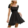 thumbnail image 1 of Women's Tie Back Square Neck Short Puff Sleeve Casual A Line Mini Dress - Lightweight Chiffon, Smocked Waist, Ruched Bust - Suitable for Spring/Summer/Fall - S-XXL Sizes, 1 of 6