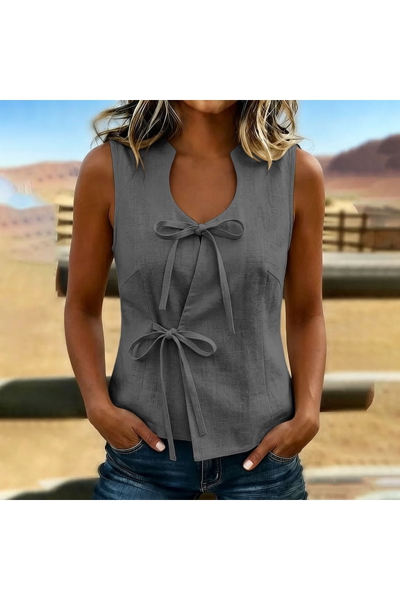Women's Tie Bow Front Vest V Neck Sleeveless Wrap Tank Tops Summer Elegant Trendy Slim Fit Work Office Outfits