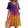 thumbnail image 1 of Women's Tie Dye Dress Ruffle Short Sleeve Flowy Fashionable V Neck A Line Dresses, 1 of 5