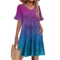thumbnail image 1 of Women's Tie Dye Dress Ruffle Short Sleeve Flowy Fashionable V Neck A Line Dresses, 1 of 5