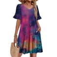 thumbnail image 1 of Women's Tie Dye Dress Ruffle Short Sleeve Flowy Fashionable V Neck A Line Dresses, 1 of 5