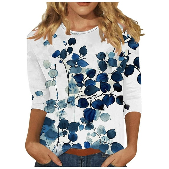 Women's Tie Dye Floal Printing Spring Elegant Shirts Summer Clothes for Teen Girls Round Neck Blouse Fashion 3/4 Sleeve Tunic Tops Loose Fit Flowy Vintage Y2K Tops Dressy Casual White T Shirts XL