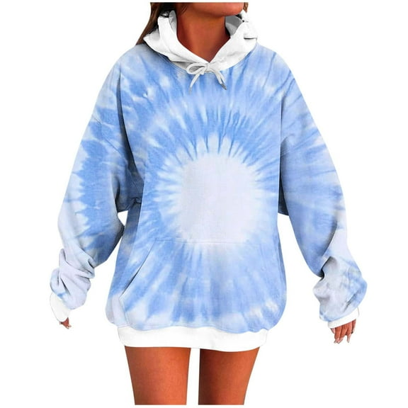 Women's Tie Dye Hoodies Drop Shoulder Pullover Oversized Sweatshirt Trendy Casual Gradient Tunic Tops with Pocket