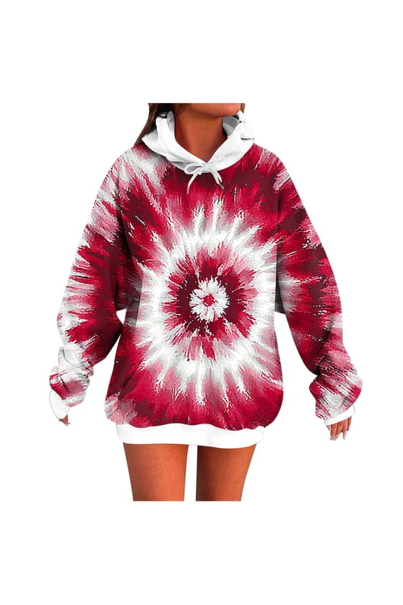 Women's Tie Dye Hoodies Drop Shoulder Pullover Oversized Sweatshirt Trendy Casual Gradient Tunic Tops with Pocket