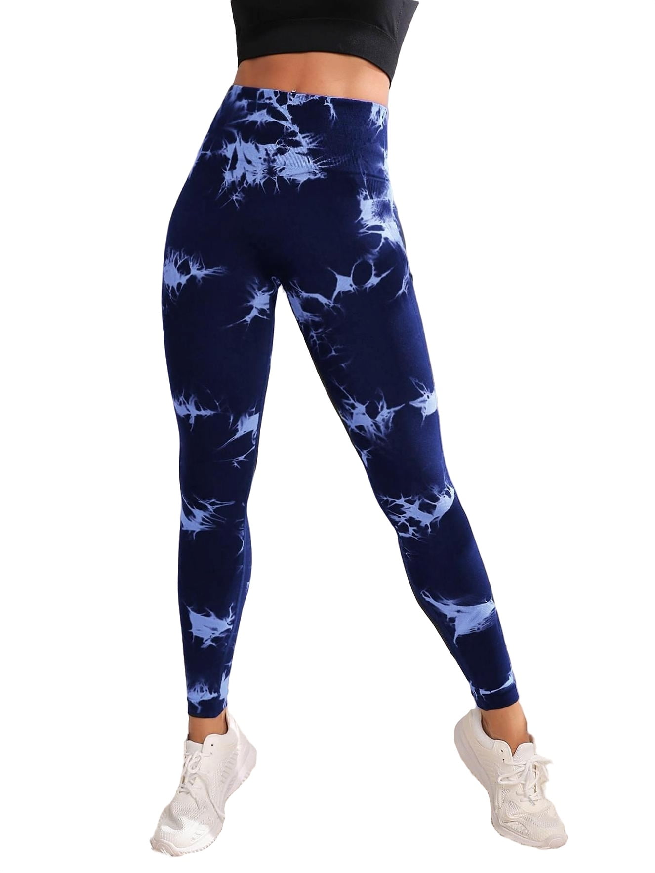 Women's Tie Dye Navy Blue Sports Leggings M (6)