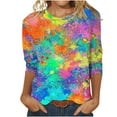 thumbnail image 1 of Women's Tie Dye Ombre Spring Elegant Shirts Fashion 2024 Summer Clothes for Teen Girls Round Neck Blouse 3/4 Sleeve Tunic Tops Loose Fit Flowy Y2K Tops Dressy Casual Vintage Multicolor T Shirts L, 1 of 5