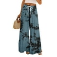 thumbnail image 1 of Women's Tie-Dye Palazzo Pants - High Waist Wide Leg Bohemian Summer Casual Trousers with Elastic Waist & Pockets ,Blue,L, 1 of 6
