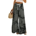 thumbnail image 1 of Women's Tie-Dye Palazzo Pants - High Waist Wide Leg Bohemian Summer Casual Trousers with Elastic Waist & Pockets ,Gray,2XL, 1 of 7