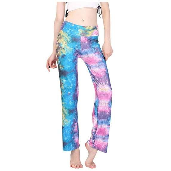 Women's Tie Dye Print Yoga Pants Straight High Waisted Casual Workout Stretch Cropped Flared Fitness Pants for Women