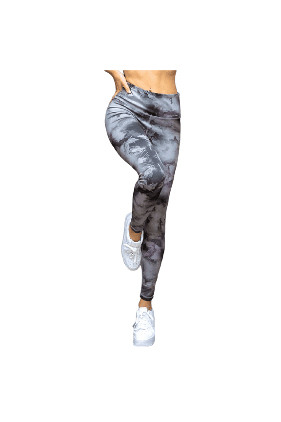 Women's Tie Dye Printed Activewear Leggings - Black white Tie Dye, M