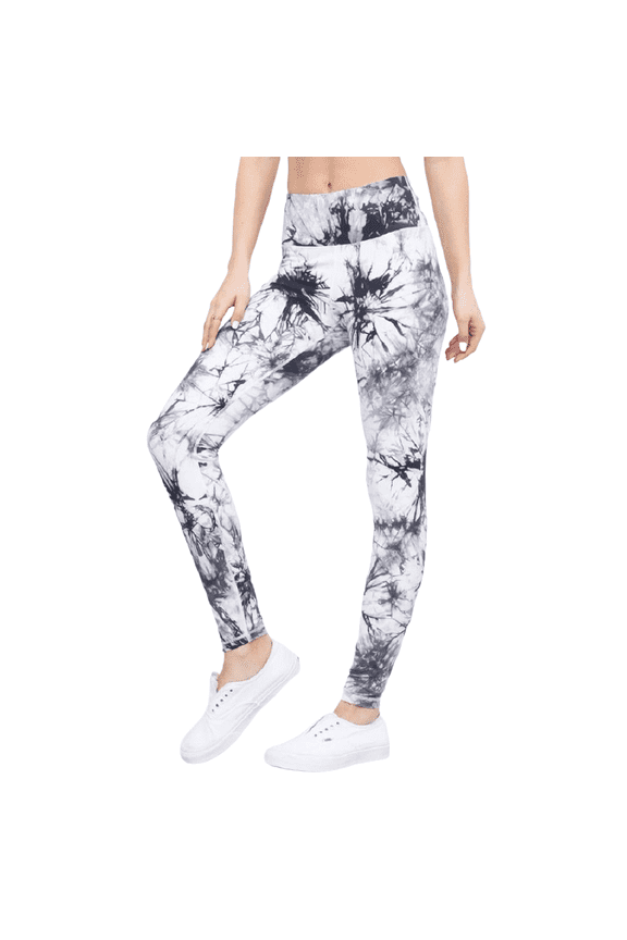 Women's Tie Dye Printed Activewear Leggings - Buttery Soft Tie Dye -White, Plus Size XL