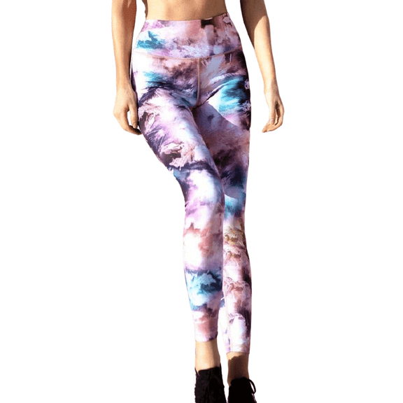 Women's Tie Dye Printed Activewear Leggings - Marble Tie Dye, M