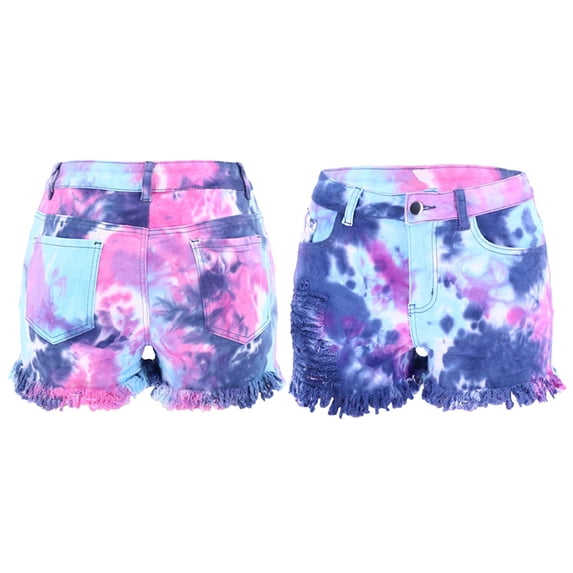 Women's Tie Dye Ripped Denim Shorts Blue S