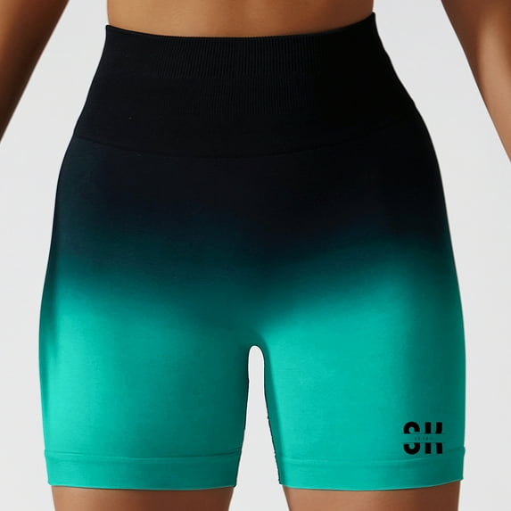 Women's Tie Dye Solids Butt Lifting High Waisted Seamless Bike Shorts for Gym Exercise Workout Yoga Running (Ombre-Green/Black-Large)