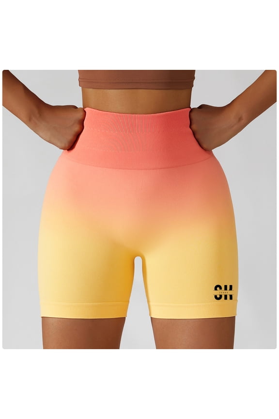 Women's Tie Dye Solids Butt Lifting High Waisted Seamless Bike Shorts for Gym Exercise Workout Yoga Running (Ombre-peach-MEDIUM)