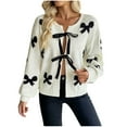 thumbnail image 1 of Women's Tie Front Bow Cardigan Sweaters Lightweight Knit Long Sleeve Top Trendy Fashion Warm Pullover Tops Casual Trendy Ribbed Outfits Fall Winter Jacket Coats, 1 of 9