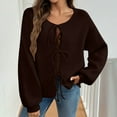 thumbnail image 1 of Women's Tie Front Coats Bow Knot Cardigan Sweaters Knitted Long Puff Sleeve Trendy Fall Winter Cropped Jacket New Coffee M, 1 of 8