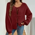 thumbnail image 1 of Women's Tie Front Coats Bow Knot Cardigan Sweaters Knitted Long Puff Sleeve Trendy Fall Winter Cropped Jacket New Womens Cardigans Dressy Casual Red XL, 1 of 8